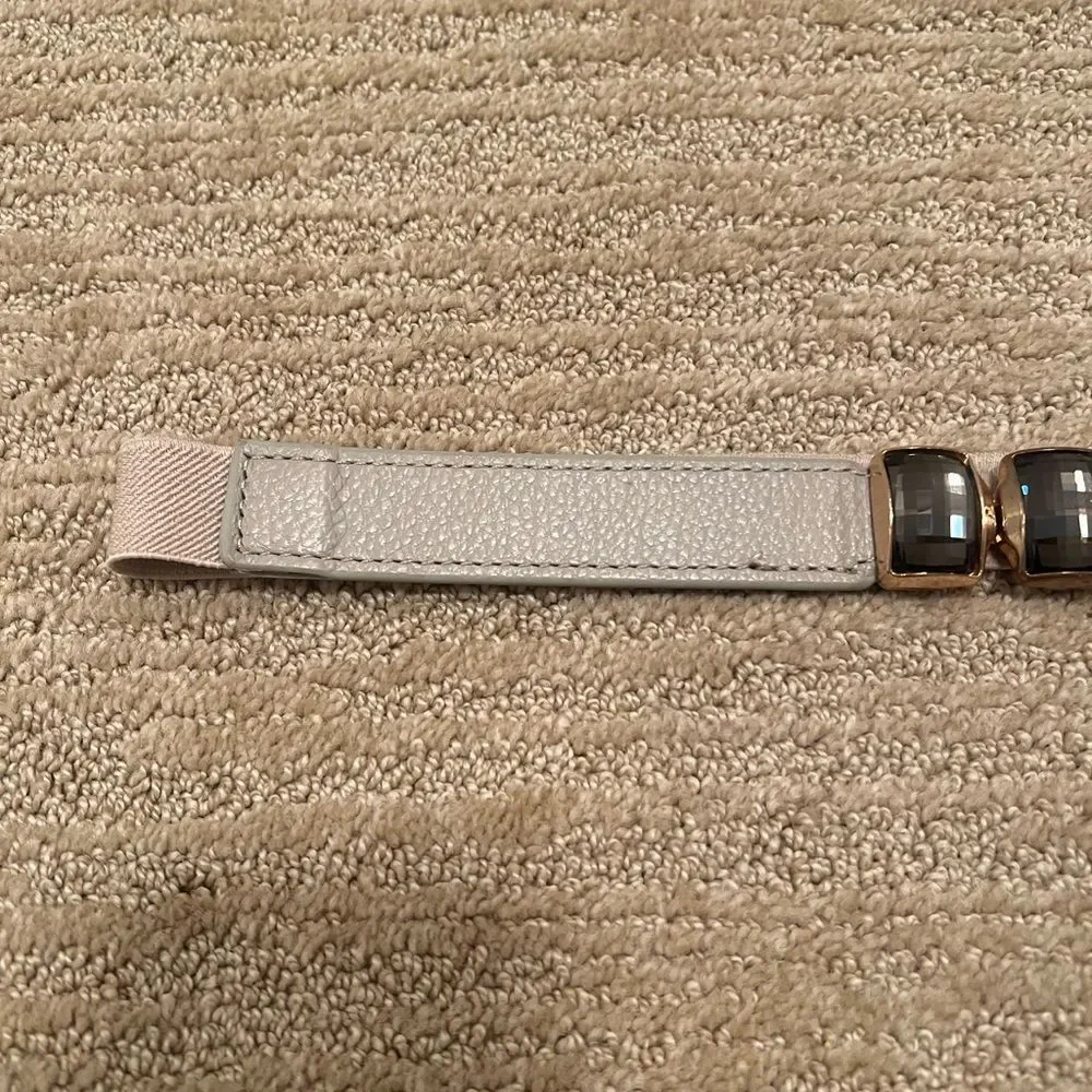 Elise M. Cream Leather Elastic Belt with Gold Gem Buckle